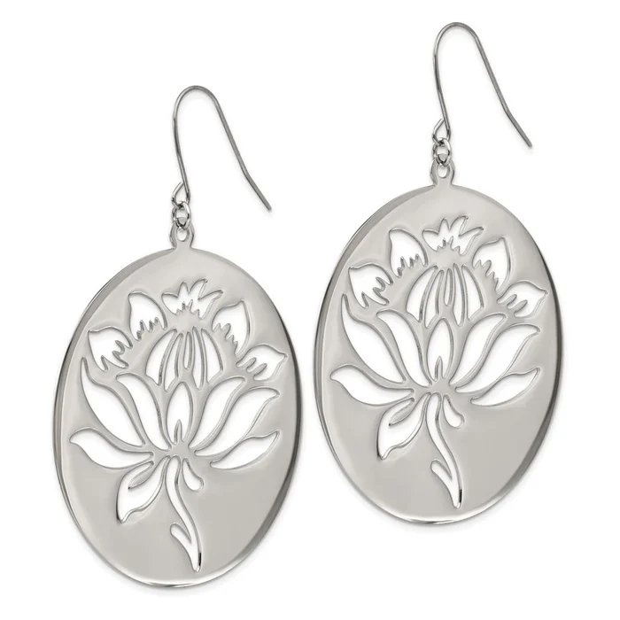 Stainless Steel Polished Flower Cutout Dangle Earrings