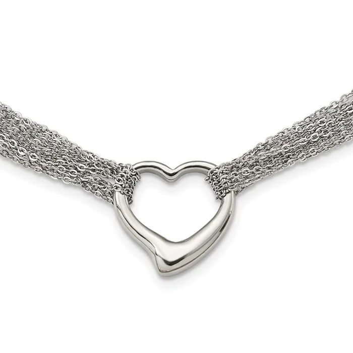 Stainless Steel Polished Multi Strand Heart Toggle 17-inch Necklace