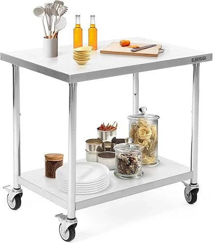 Stainless Steel Table for Prep & Work 36 x 24 Inches with Caster Wheels,Commercial Heavy Duty Metal Table with Undershelf for Home,Restaurant and Hotel Kitchen (36′ x 24′)