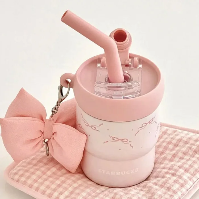 Starbucks Stainless Steel Straw Cup Super Cute Girly Water Cup with Pendant 445ml [Garden Waltz]