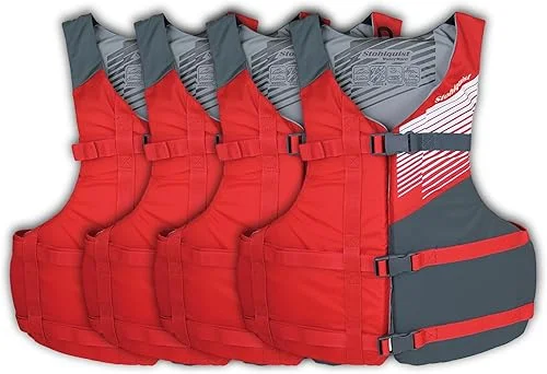 Stohlquist Universal Fit Adult Life Jacket PFD (2 and 4 Pack) Coast Guard Approved for Men and Women 90+ lbs, Lightweight Neoprene and Adjustable, Ideal for Boating, Kayaking & Water Sports