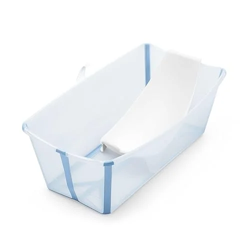 Stokke Flexi Bath Bundle, Ocean Blue – Foldable Baby Bathtub + Newborn Support – Durable & Easy to Store – Convenient to Use at Home or Traveling – Best for Newborns & Babies Up to 48 Months