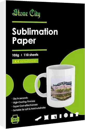 Stone City Sublimation Paper 8.3×11.7 Inch 110 Sheets 105g for Heat Transfer Light Fabric, T Shirt, Mug, Tumbler, Compatible with Inkjet Printer with Sublimation Ink