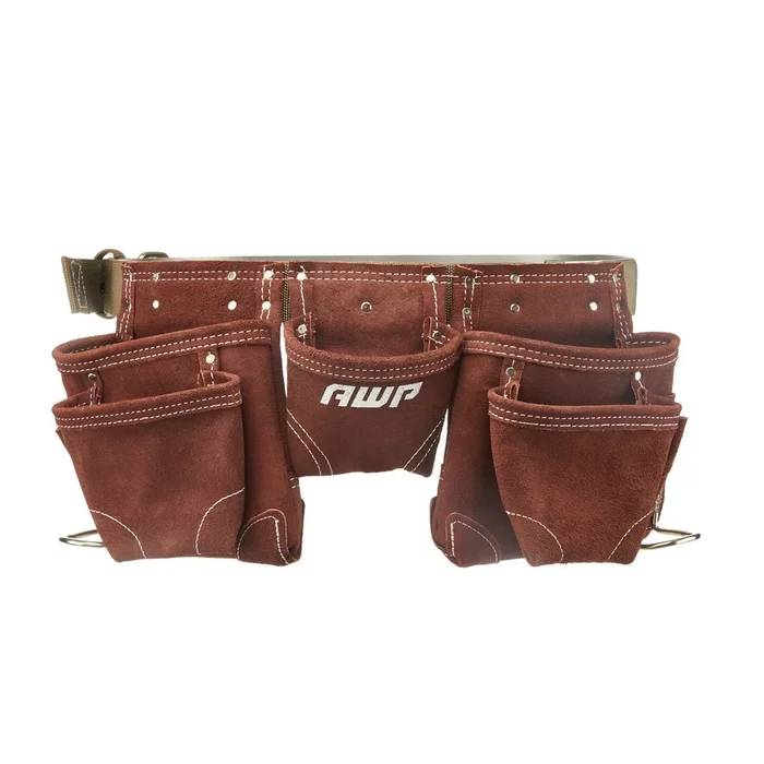 Suede Leather Tool Apron With Multiple Pockets And Adjustable Straps For Durable Work Protection