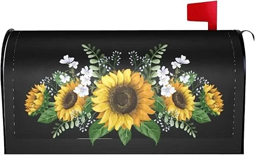 Sunflowers Mailbox Cover Magnetic Seasonal Welcome Waterproof Mail Wraps Post Letter Box Covers for Outdoor Garden Use 25.5×21 in
