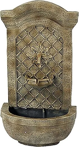Sunnydaze Rosette 31-Inch Polystone Outdoor Solar Wall Fountain with Battery Backup – Florentine Stone Finish
