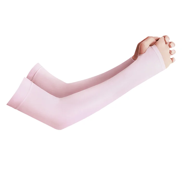 Sunscreen Ice Sleeve Ice Silk UV Protective Arm Cover Finger Style Pink 2 Pairs