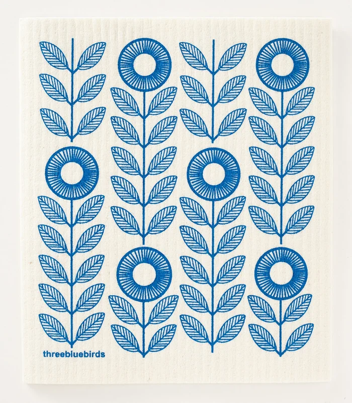 Swedish Dish Cloth – Blue Scandi flowers