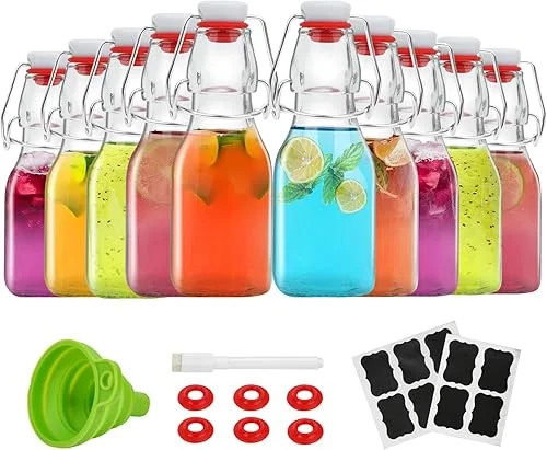 Swing Top Glass Bottles 4 oz With Flip Airtight Lids for Home Brewing, Beverages, Oil, Vinegar, Water, Soda, Kefir, Limoncello, Homemade liquor, vanilla（10 Pack