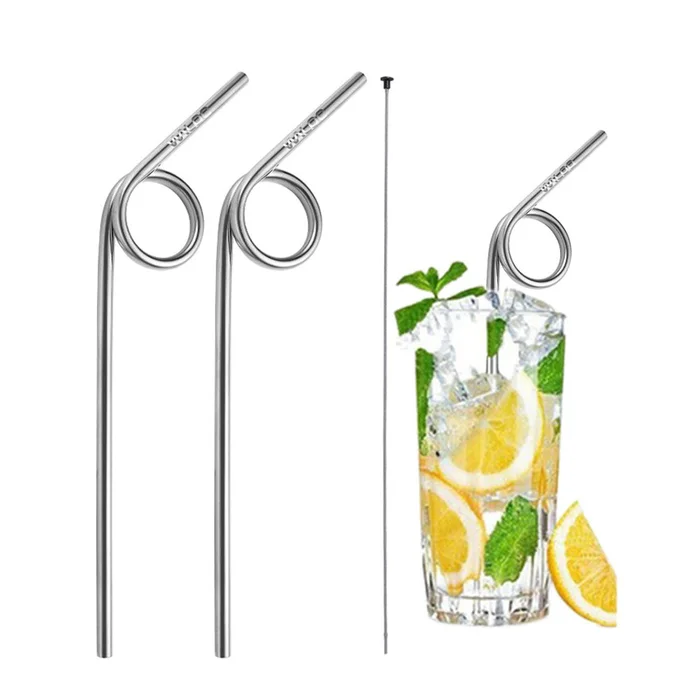Swirled Stainless Steel Drinking Straws (2-Pack)