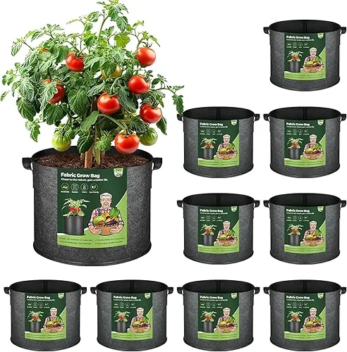 T4U 10 Gallon Grow Bags, Fabric Pots for Plants Potato Planter Grow Garden Bags to Grow Vegetables Tomato Planting Growing Bags Smart Plant Pot Container Gardening for Outdoor, Black Nonwoven 10 Pack