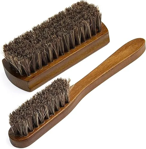 TAKAVU Leather & Upholstery Cleaning Brush Set, 100% Horse Hair Bristle, to Clean Car Seats & Leather Sofas, for Alcantara, Interiors, Furniture, Boots, Shoes, Bags and More