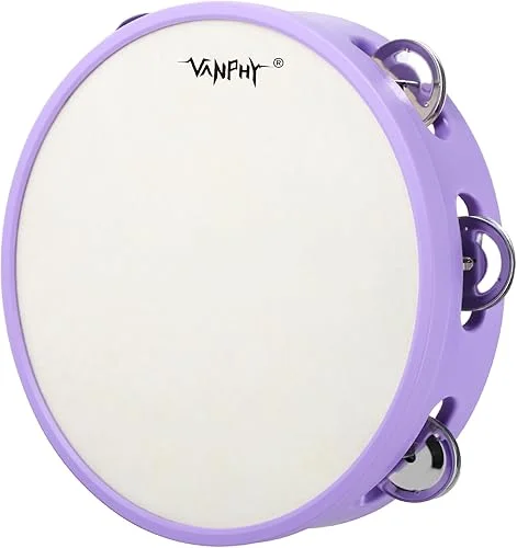 Tambourines for beginners Hand Held Tambourine Drum 8 inch Metal Jingles Percussion Musical Instruments for Accompaniments and Christmas Decorations(Purple)