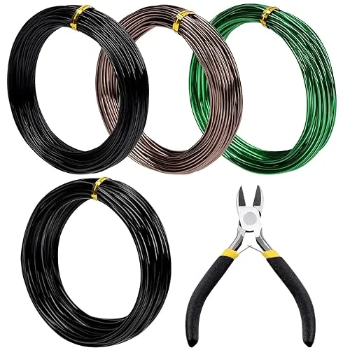 Tanstic 5Pcs Bonsai Training Wire Kit, 1mm, 1.5mm, 2mm, 3mm 164 Feet Total Aluminum Bonsai Wires with Wire Cutter for Bonsai Trees Indoor