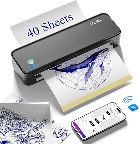 Tattoo Stencil Printer with 40pcs Transfer Paper, Bluetooth Thermal Tattoo Printer Machine for Beginners & Artists, Compatible with Android & iOS, PC