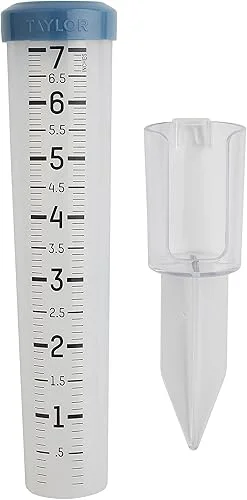 Taylor Capacity Break and Freeze Proof Flexible Silicone Rain Gauge, Measure and Monitor Precipitation, Easy to Read for Backyard, Patio, Garden, and Lawn, Post Mount or Ground Stake, 7-inch, Teal