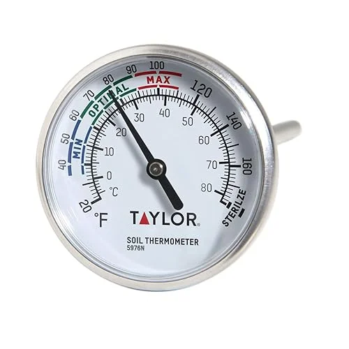 Taylor Soil Testing Thermometer, Gardening Tool for Plant Care, Gardening, Lawn, Farm, Outdoor Use, 4′ Inch Stem
