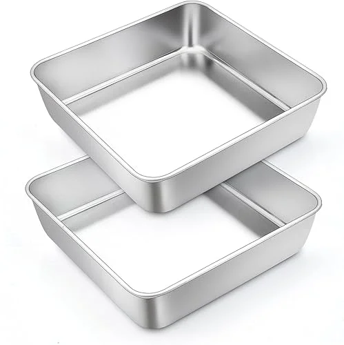 TeamFar 6 Inch Square Cake Pan, Stainless Steel Square Baking Pan for Lasagna Cake Brownie, Healthy & Heavy Duty, Dishwasher Safe & Easy Clean, Brushed Surface & Smooth Edge, Set of 2