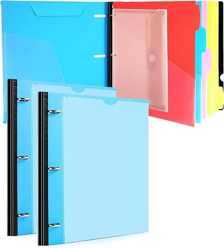 Telescoping Project Organizer 2PCS, Refillable 3 Ring Binder 13 Pocket Folder, Customized Front Cover+Clear Catalog Pocket+ 5 Double-Side Pockets Dividers+1 Binder Pocket, Pink