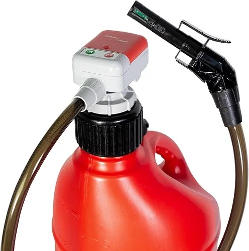 TERA PUMP Next Generation Rain-Resistant Gas Fuel Pump – 4.25-ft Long Vinyl Hose, Battery-Powered Electric Siphon Pump with Auto Stop System for Fuel Cells, Tractors, Generators, and Snow Blowers