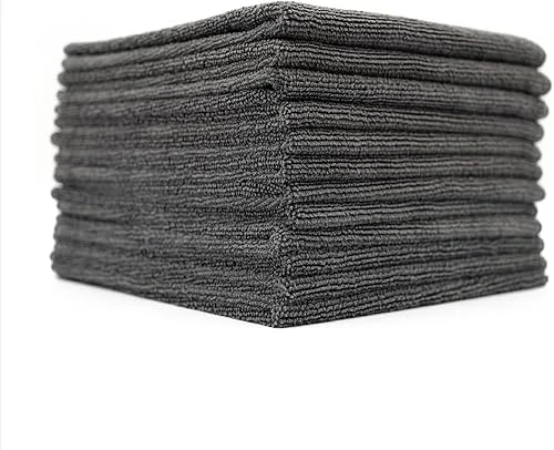 The Rag Company – All-Purpose Microfiber Terry Cleaning Towels – Commercial Grade, Highly Absorbent, Lint-Free, Streak-Free, Kitchens, Bathrooms, Offices, 300gsm, 16in x 16in, Grey (12-Pack)