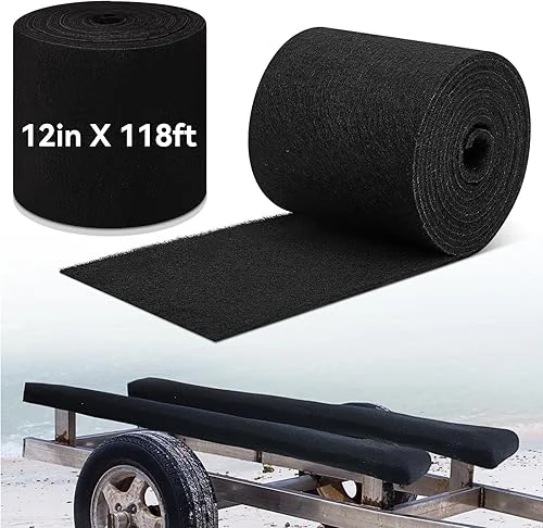 Timgle Boat Trailer Bunk Carpet 12 Inches x 118 Feet Polyester Marine Carpet Boat Trailer Guides Accessories Boat Trailer Parts Marine Trailer Padding for Outdoor Boat Trailers, Black