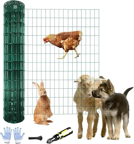 Tongmo 2 ft x 100 ft Green PVC Coated Welded Wire Fence, 16GA Garden Chicken Wire Fence Roll, Mesh Size 2′ x 4′ Hardware Cloth, Ideal for Yard Protection and Poultry Netting