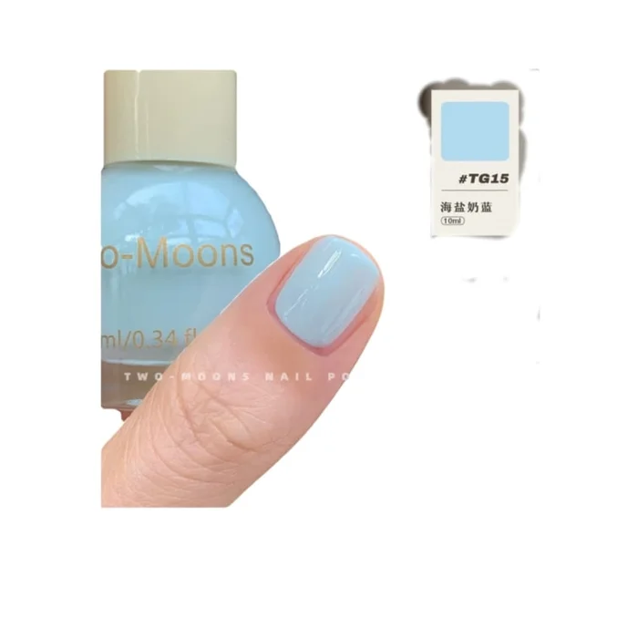 Tow moons No-Bake Non-Tear Oily Nail Polish Quick Dry Long Lasting Sea Salt Milk Blue 10ml*1