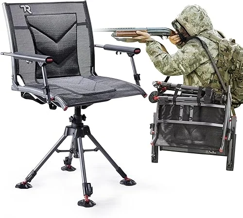 TR 360 Degree Swivel Hunting Chair,400 lbs Capacity Silent Hunting Blind Chair,4 Legs and Seat Armrests Height Adjustable,Comfortable Padded Seat,Portable Ground Hunting Chair for Deer Dove Hunting
