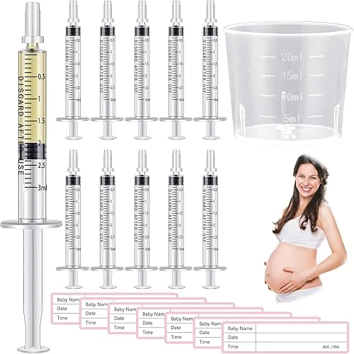 Trelaco Colostrum Collector Kit Include Sterile Sealed Breast Milk Syringes with Caps No Needle Colostrum Syringes Stickers 1 Measuring Cup Harvesting Collection for Breastmilk(50 Sets,3 ml)