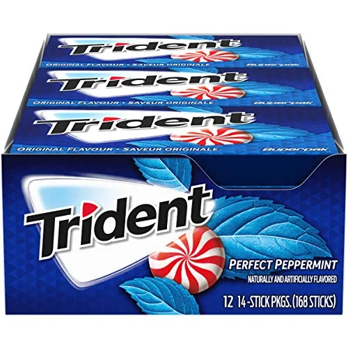 Trident Peppermint Sugar Free Gum – with Xylitol – 12 Packs (168 Pieces Total)