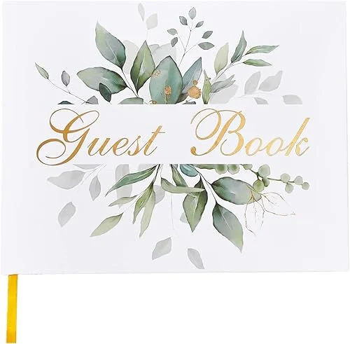 TRULIVA Wedding Guest Book – Guest Sign in Book – Wedding Reception Registry Book – Hard Cover, 7′ x 9′ (Eucalyptus Gold Foil, Book)