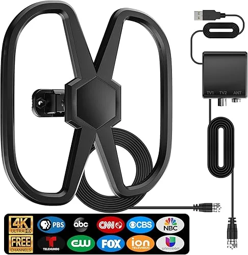 TV Antenna Support 2 TVS,2900+Miles Range Digital Antenna Smart TV Indoor Outdoor,2025 Strongest HDTV Antenna Get Local Channel-Signal Amplifier Antennae Support 4K 1080p All Type TVS-36ft Long Cable
