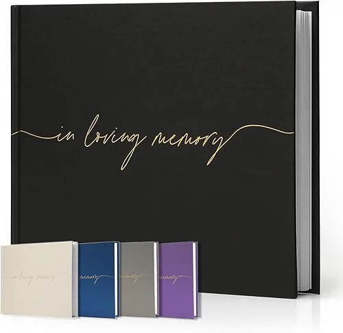 Twill Funeral Guest Book – in Loving Memory Guestbook with a Memory Table Sign – Hardcover Guest Sign in Book for Funeral Service – 320 Entries, 9’x7.5′, Black