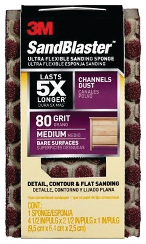 Ultra Flexible Sanding Sponge, 80 Grit, 4-1/2 In. X 2-1/2 In. X 1 In.