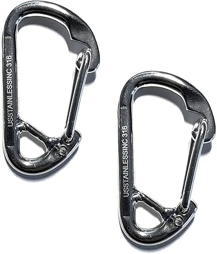 US STAINLESS 2 Pieces Stainless Steel 316 Spring Hook Carabiner 1/4′ (6mm) Marine Grade Safety Clip Forged