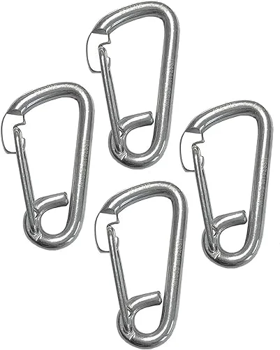 US Stainless 4 Pieces Stainless Steel 316 Spring Hook Carabiner 1/4′ (6mm) Marine Grade Safety Clip