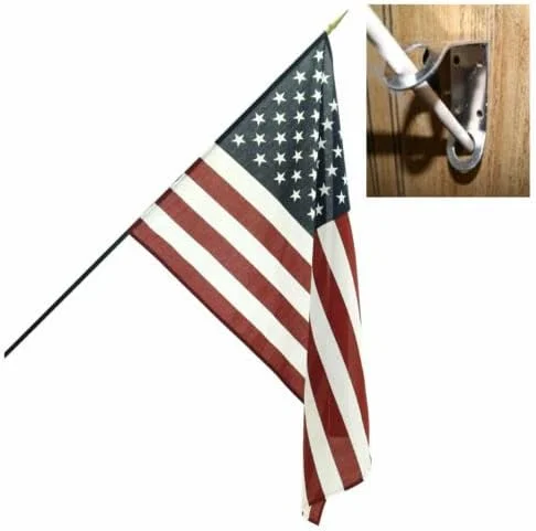 USA School Classroom 16X24INCH Stick Flag SET Steel Wall Bracket (3FT STAFF)