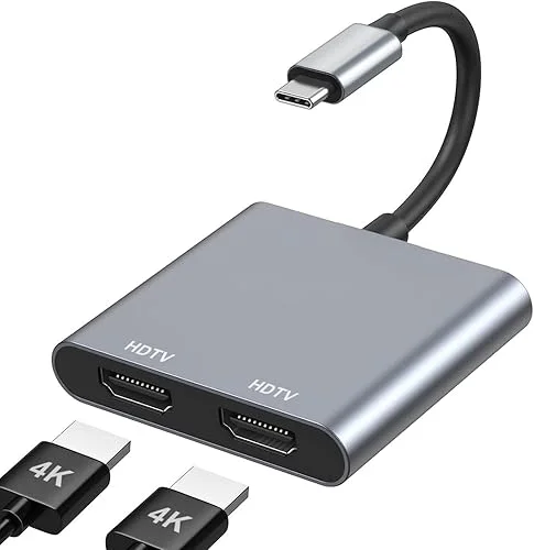 USB C to Dual HDMI Adapter 4K@60Hz, Type C to HDMI Splitter for Dual Monitors, USB C to Dual HDMI Hub Extended Display for MacBook Air/Pro,Dell XPS,HP,Surface,Chromebook