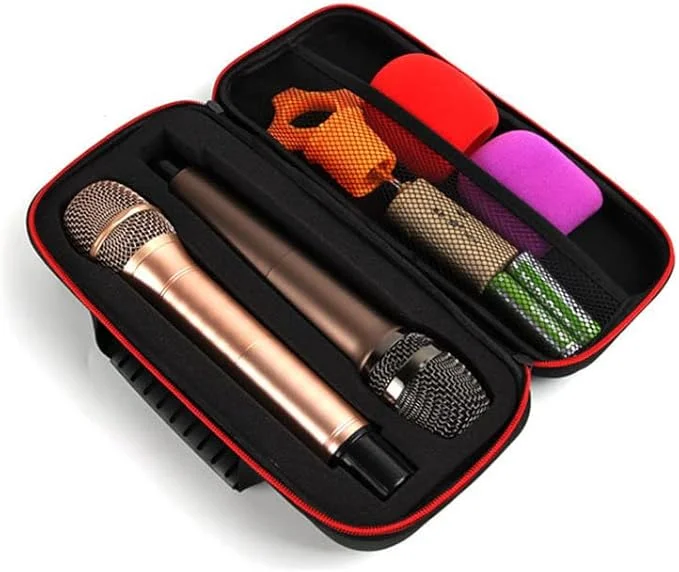 Vaguelly Wireless Microphone Case: Hard EVA Case for Handheld Microphone Dual Mic Bag Microphone Hard Carrying Travel Case, Black,Red, 30x15cm
