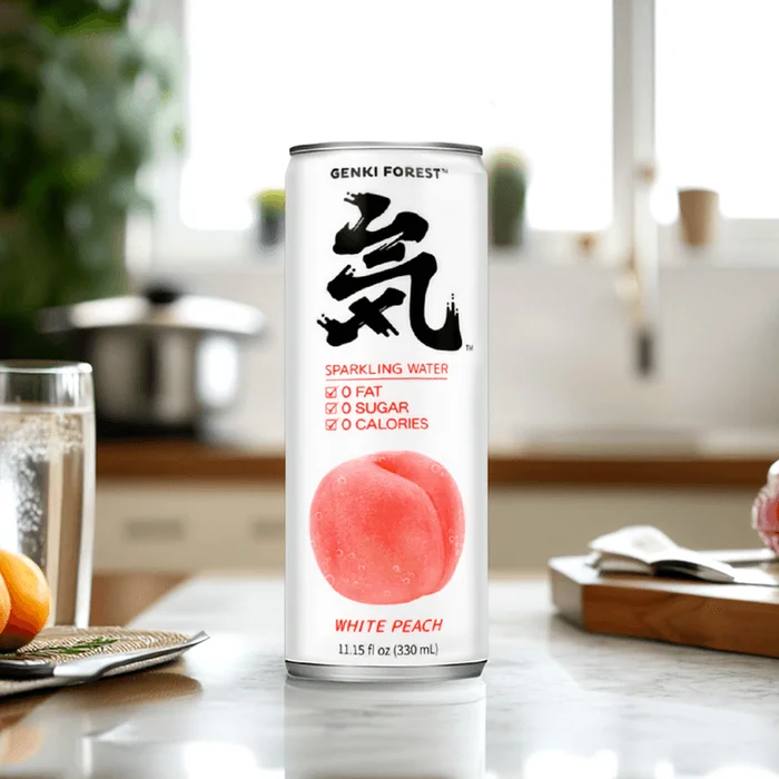 【Value Pack】Genki FOREST White Peach Soda Sparkling Water, 0 Sugar 0 Calories,11.15fl oz*6