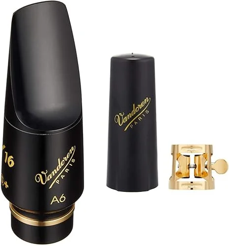 Vandoren SM812S+ V16 Alto Saxophone Mouthpiece; A6S+ & LC57DP M/O Ligature and Plastic Cap for Alto Saxophone; Gilded Finish