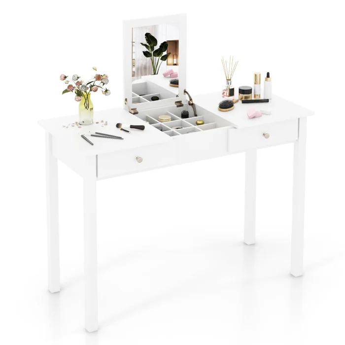 Vanity Desk Makeup Dressing Table with Flip Top Mirror and Drawers