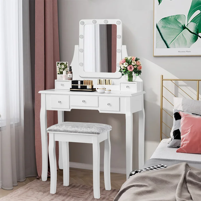 Vanity Dressing Table with Cushioned Bench