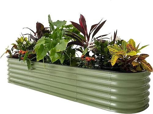 Vego garden Raised Garden Bed Kits, 17′ Tall 9 in 1 8ft X 2ft Metal Raised Planter Bed for Vegetables Flowers Ground Planter Box-Olive Green