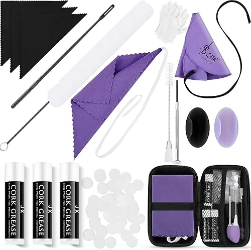 Vesici 40 Pcs Flute Cleaning Accessories All in 1 Flute Cleaner Maintenance Kit Care Kit with Brush Cleaning Rod Swab Plugs Thumb Rest Cushion(Purple)