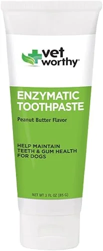 Vet Worthy Peanut Butter Enzymatic Toothpaste for Dogs – For Clean, Healthy Teeth and Gums – Freshen Dogs Breath – Peanut Butter Flavor – Made in the USA – Start Your Dog’s Dental Routine Today – 3oz