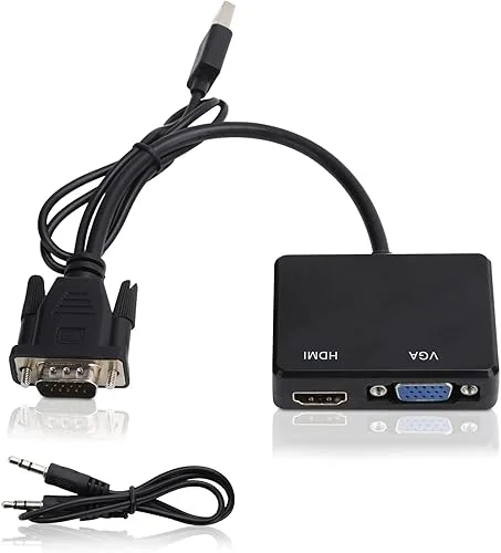 VGA to HDMI VGA Adapter, 1080P VGA Splitter Converter(1 in 2 Out) for PC Projector HDTV Computer, Desktop, Laptop Monitor VGA Converter VGA to HDMI Cable (Black)