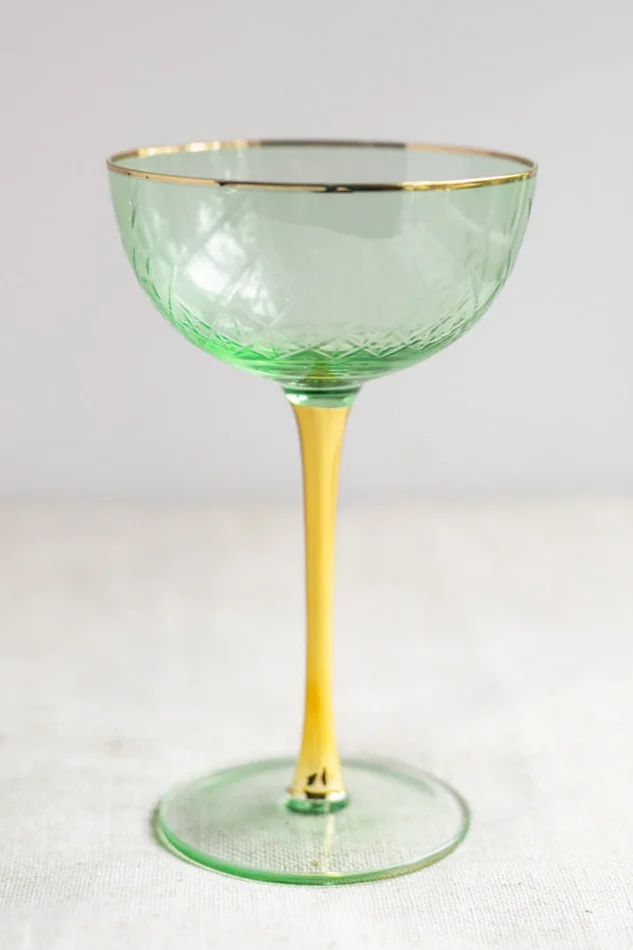Vintage Style Art Deco Green Coupe Glass