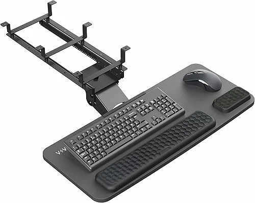 VIVO Premium Adjustable Computer Keyboard and Mouse Platform Tray, Ergonomic Under Table Desk Mount Drawer with Padding, Black, MOUNT-KB27P-B